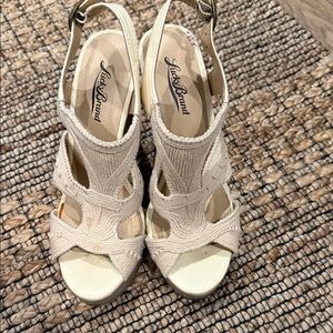 Lucky Brand Cream Knit Slingback Wedge Sandals